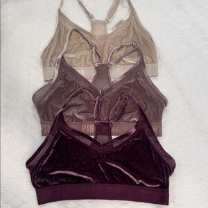 PINK Victoria's Secret soft Velvet Bralette Set - Cream, Mauve & Purple-Medium